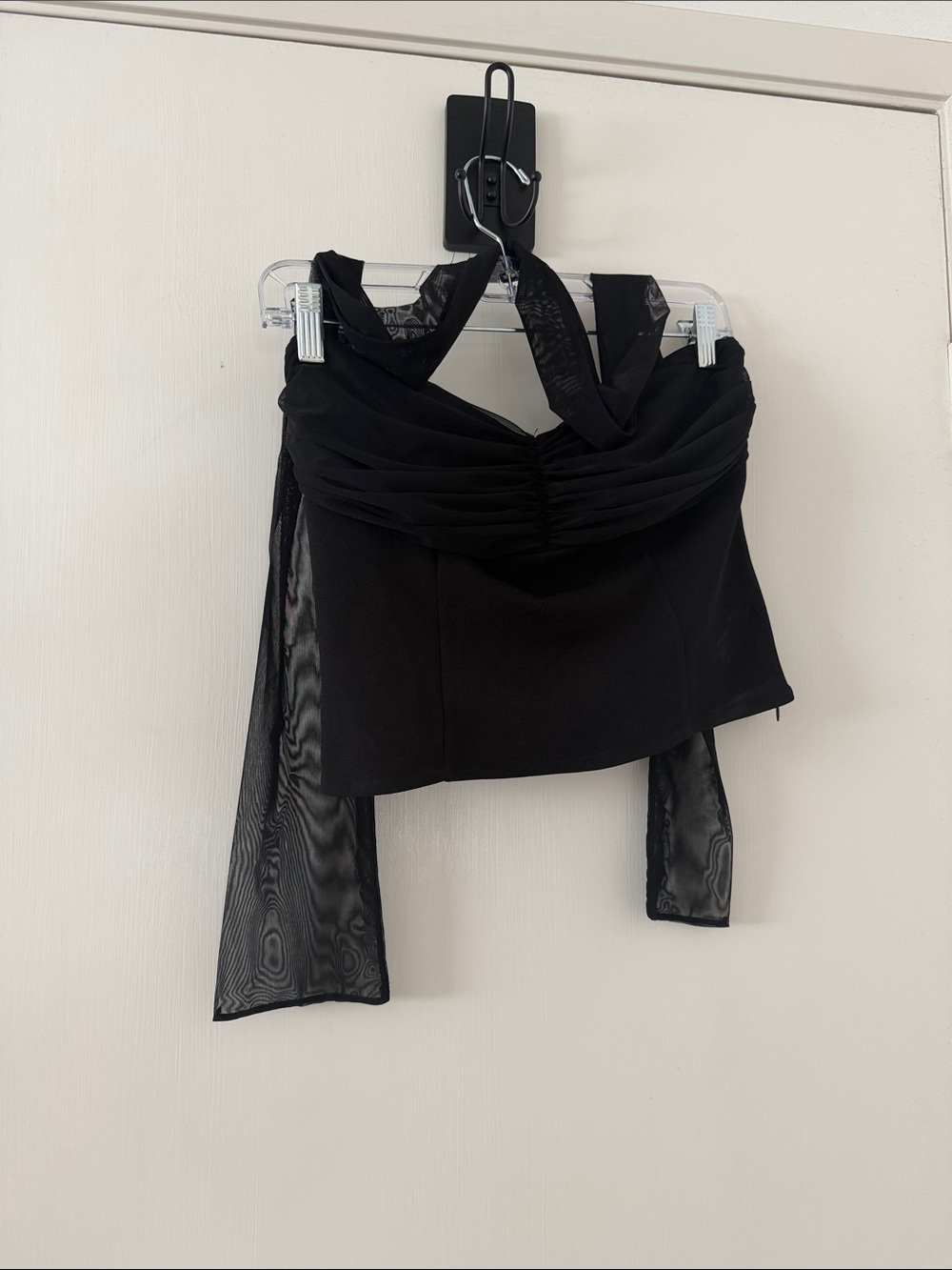 Reformation Black Strapless Bustier with Sheer Sash
